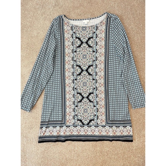 J. Jill Tops - JJill Womens Paisley Artsy Tunic Large Stretch L/S Boho Blue